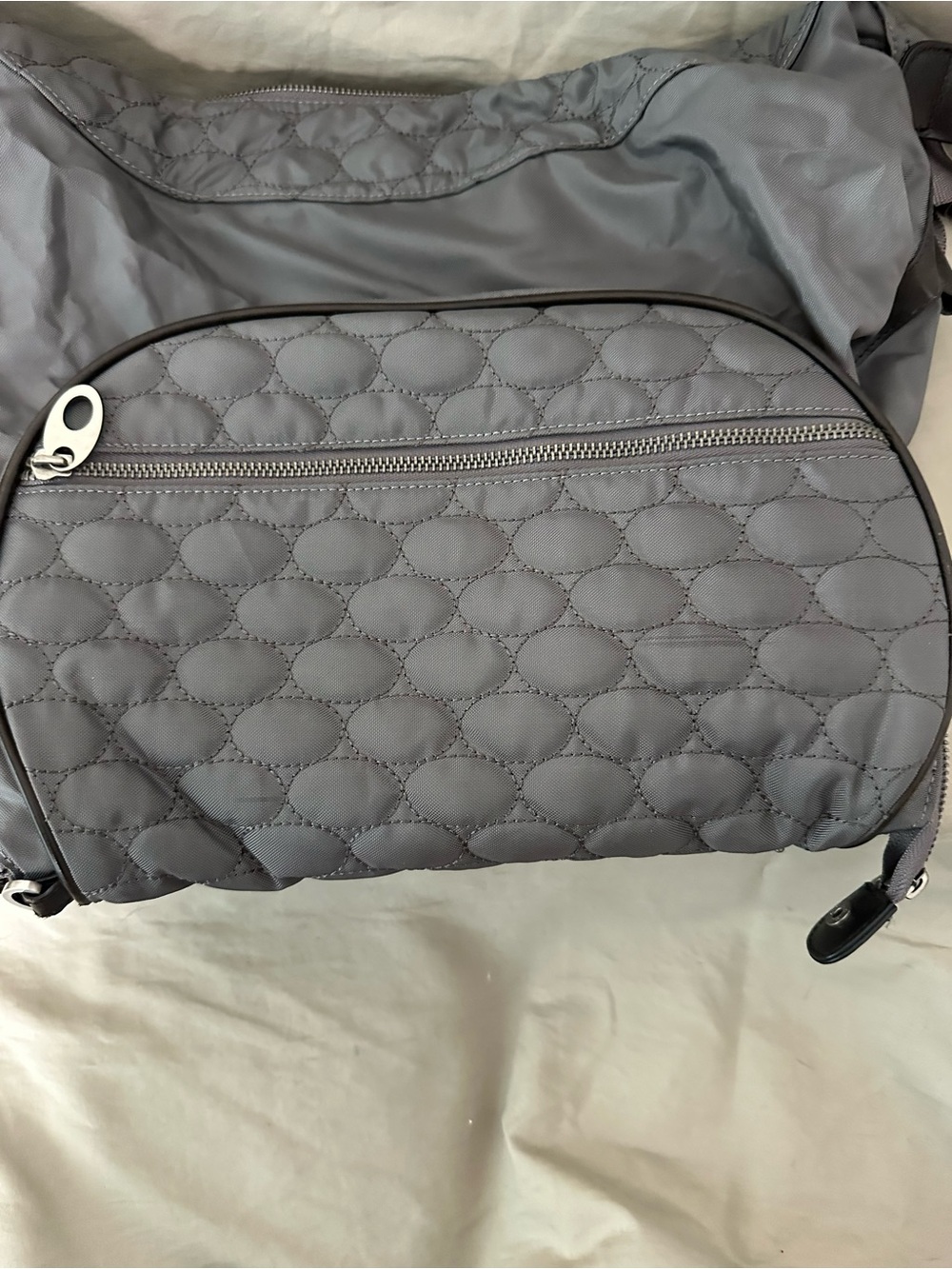 Expandable Travel Shoulder Bag Gray Nylon Crossbody Organizer Lightweight